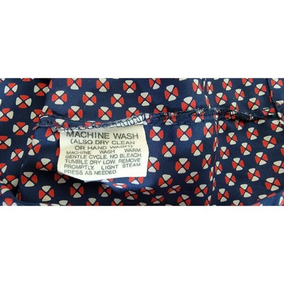 Vintg Late 70's Early 80's Button-Up Shirt Women's S Navy Geometric High Collar - Picture 6 of 7